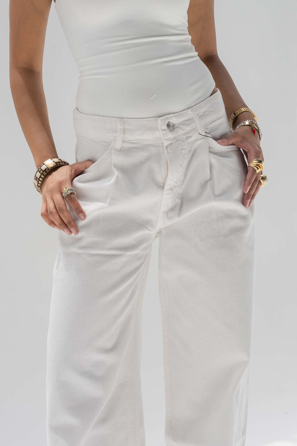 Off White High-Rise Wide-Leg Flare Jeans
