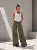 Olive High-Rise Wide-Leg Flare Jeans