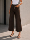 Brown Button Front Cropped Wide Leg Pants