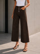 Brown Button Front Cropped Wide Leg Pants