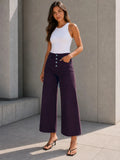Burgundy Button Front Cropped Wide Leg Pants