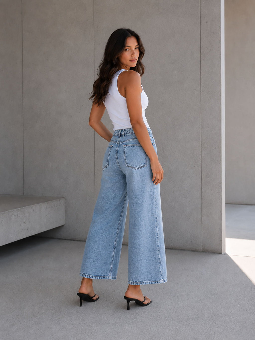 Light Blue Buttons Wide Leg Jeans