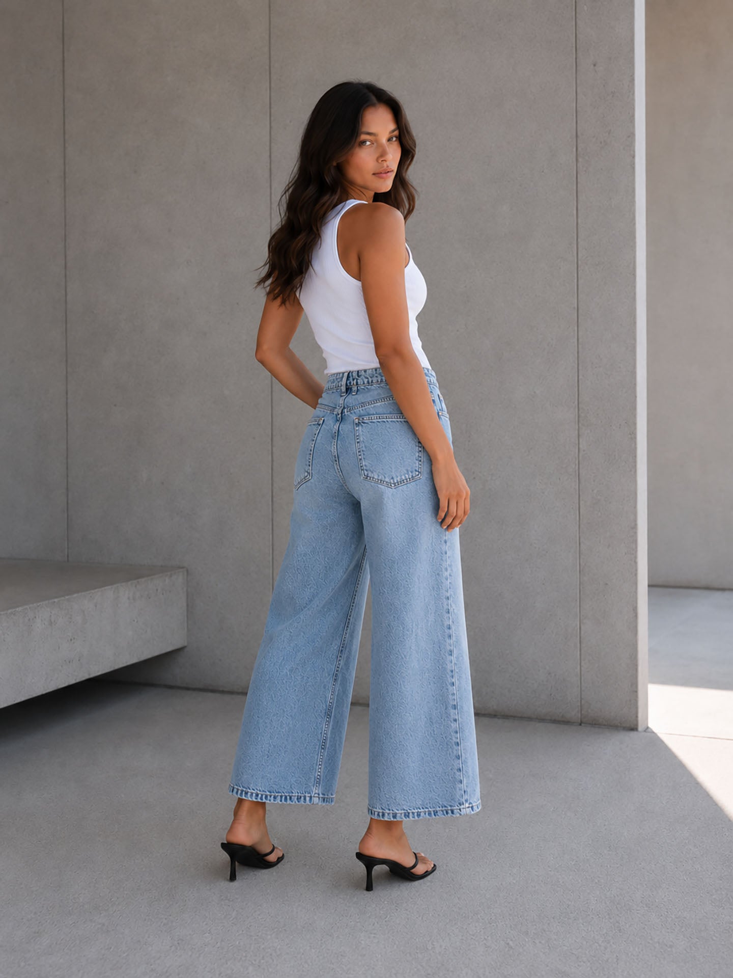 Light Blue Buttons Wide Leg Jeans