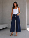Navy Buttons Wide Leg Jeans