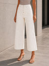 Off White Button Front Cropped Wide Leg Pants