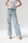 Light Blue High-Rise Fold-Over Waistband Wide-Leg Jeans