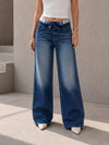 Blue High Rise Folded Waistband Wide Leg Jeans