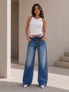 Light Blue High Rise Folded Waistband Wide Leg Jeans