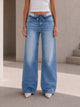 Light Blue High Rise Folded Waistband Wide Leg Jeans