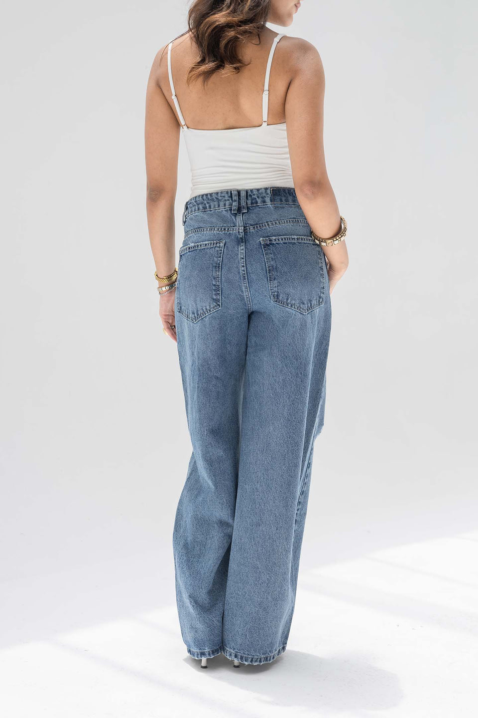 Blue High-Rise Ripped Wide-Leg Jeans
