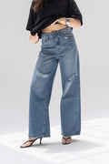 Deep Blue High-Rise Ripped Wide-Leg Jeans
