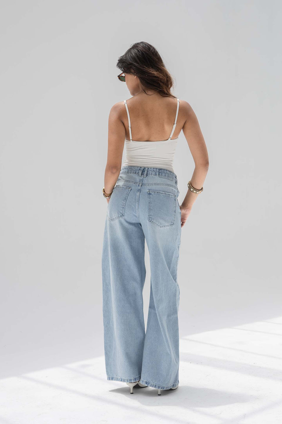 Light Blue High-Rise Ripped Wide-Leg Jeans