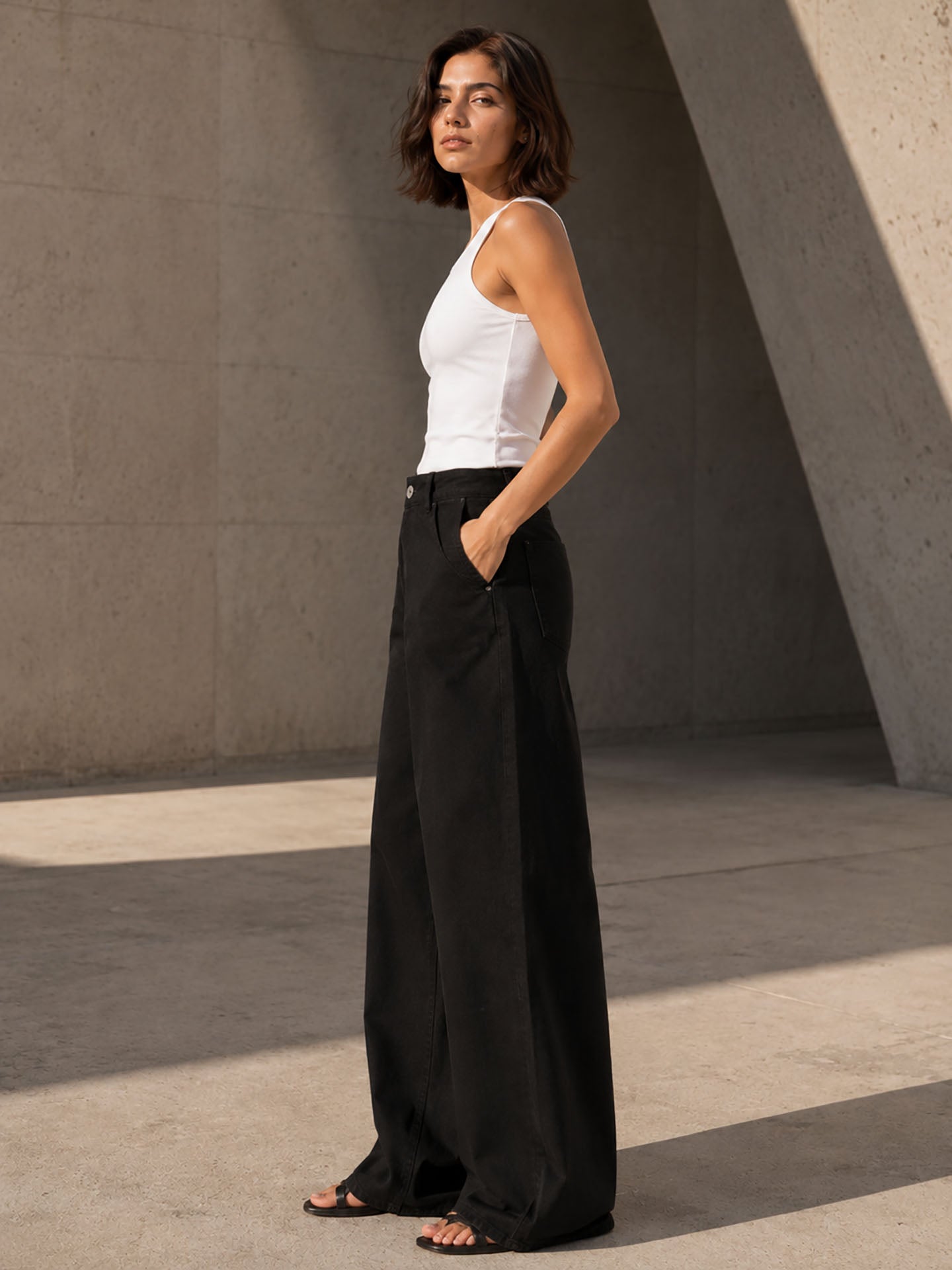 Black Wrap Waist Wide Leg Pants