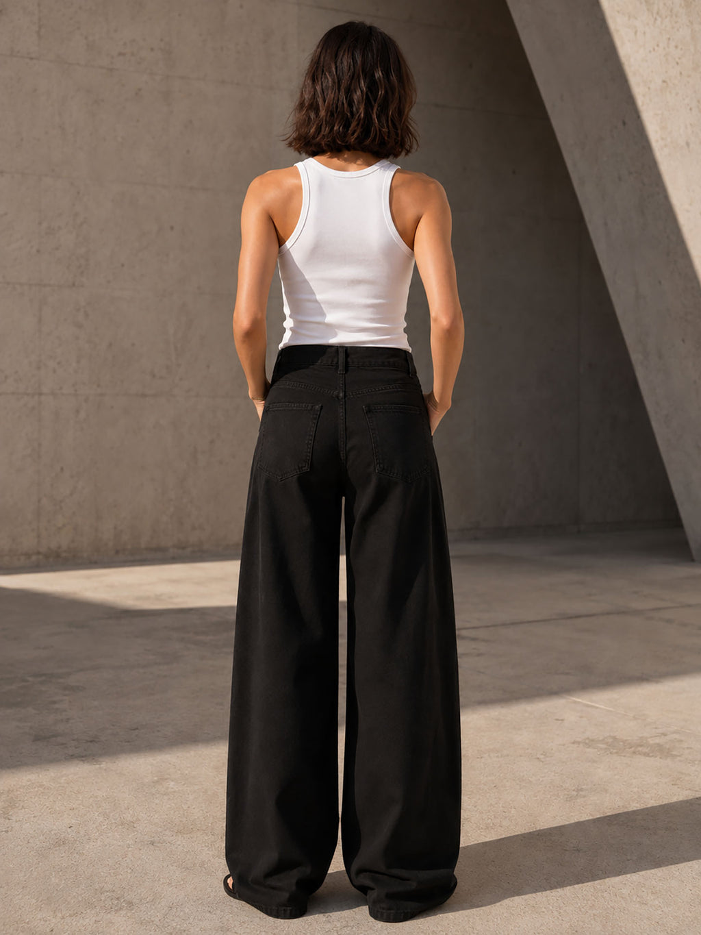 Black Wrap Waist Wide Leg Pants