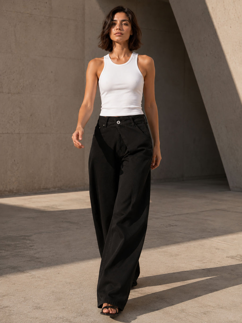 Black Wrap Waist Wide Leg Pants