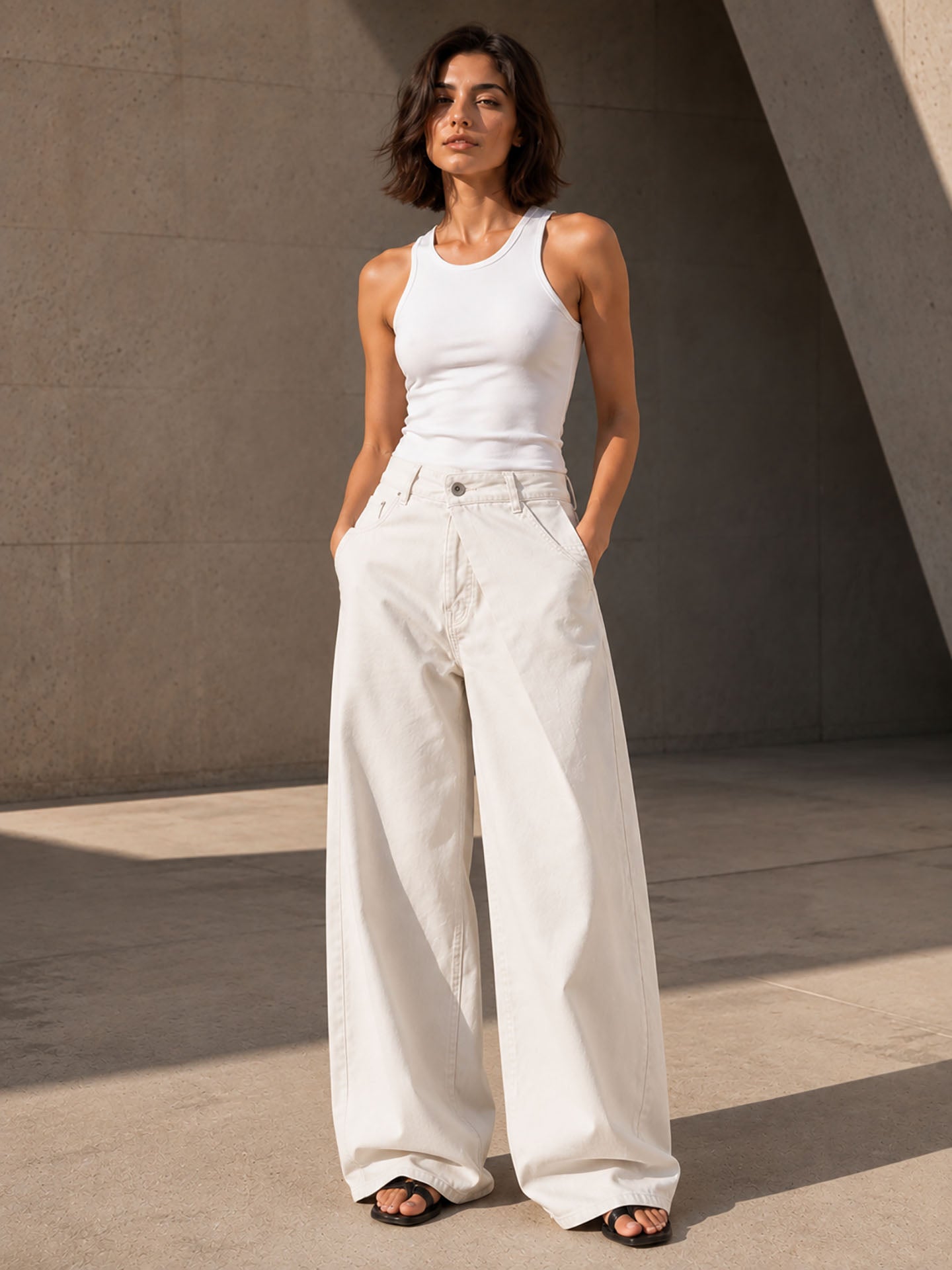 Off White Wrap Waist Wide Leg Pants