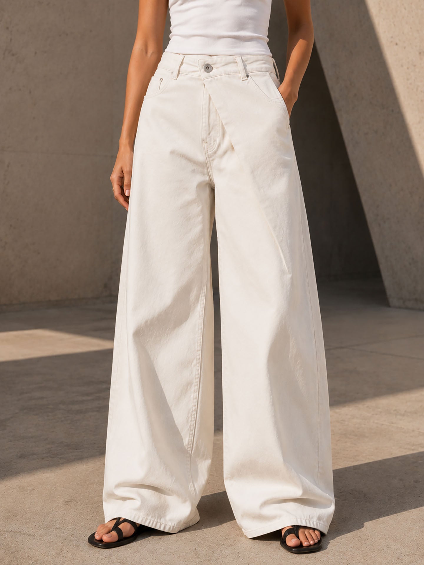 Off White Wrap Waist Wide Leg Pants