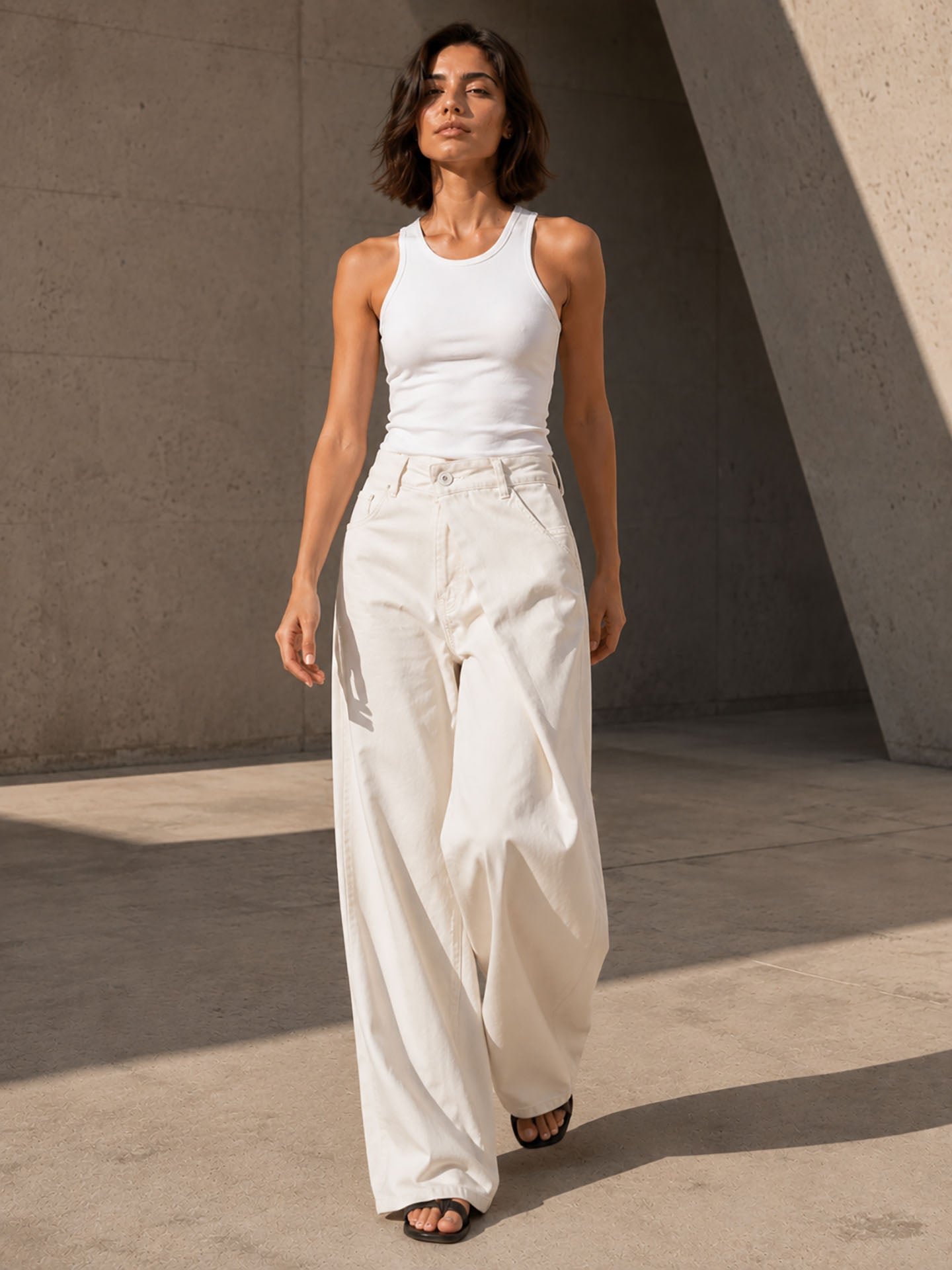Off White Wrap Waist Wide Leg Pants