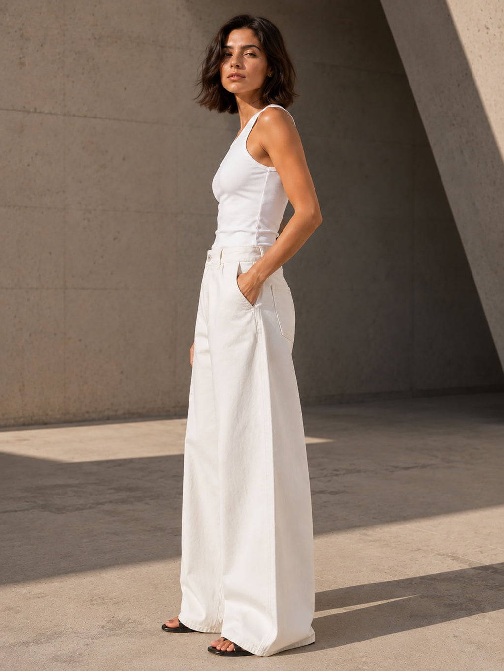 Off White Wrap Waist Wide Leg Pants