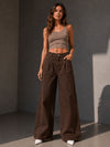 Brown Pleated Wide Leg Jeans