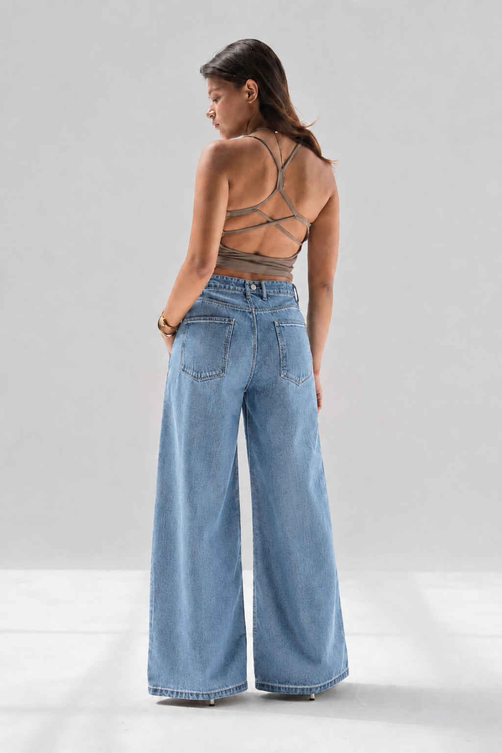 Light Blue High Rise Pleated Wide Leg Jeans
