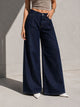 Navy High Rise Pleated Wide Leg Jeans