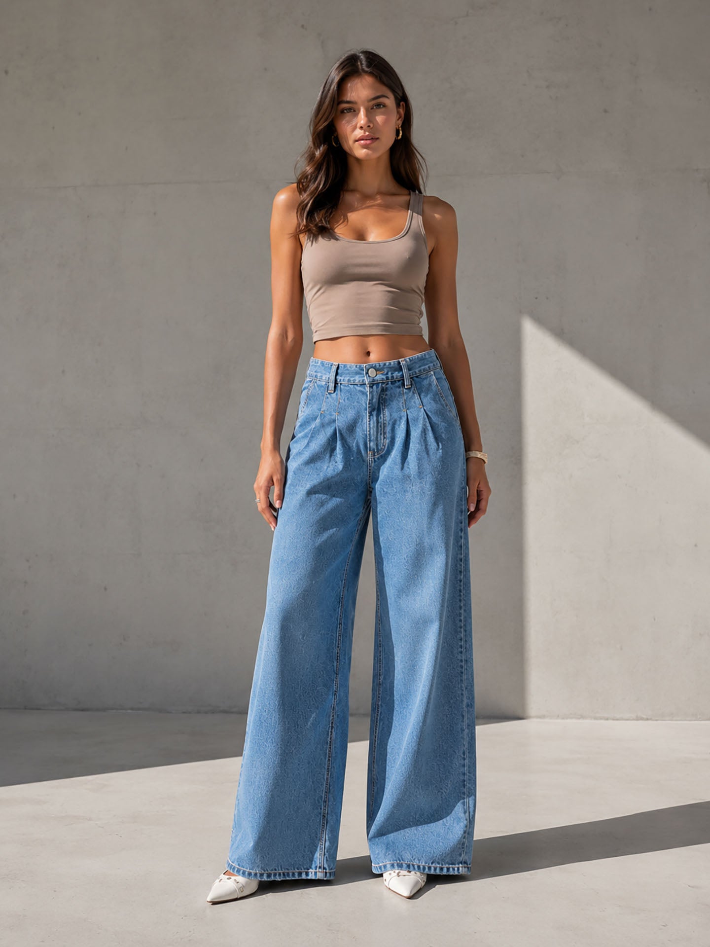 Light Blue High Rise Pleated Wide Leg Jeans