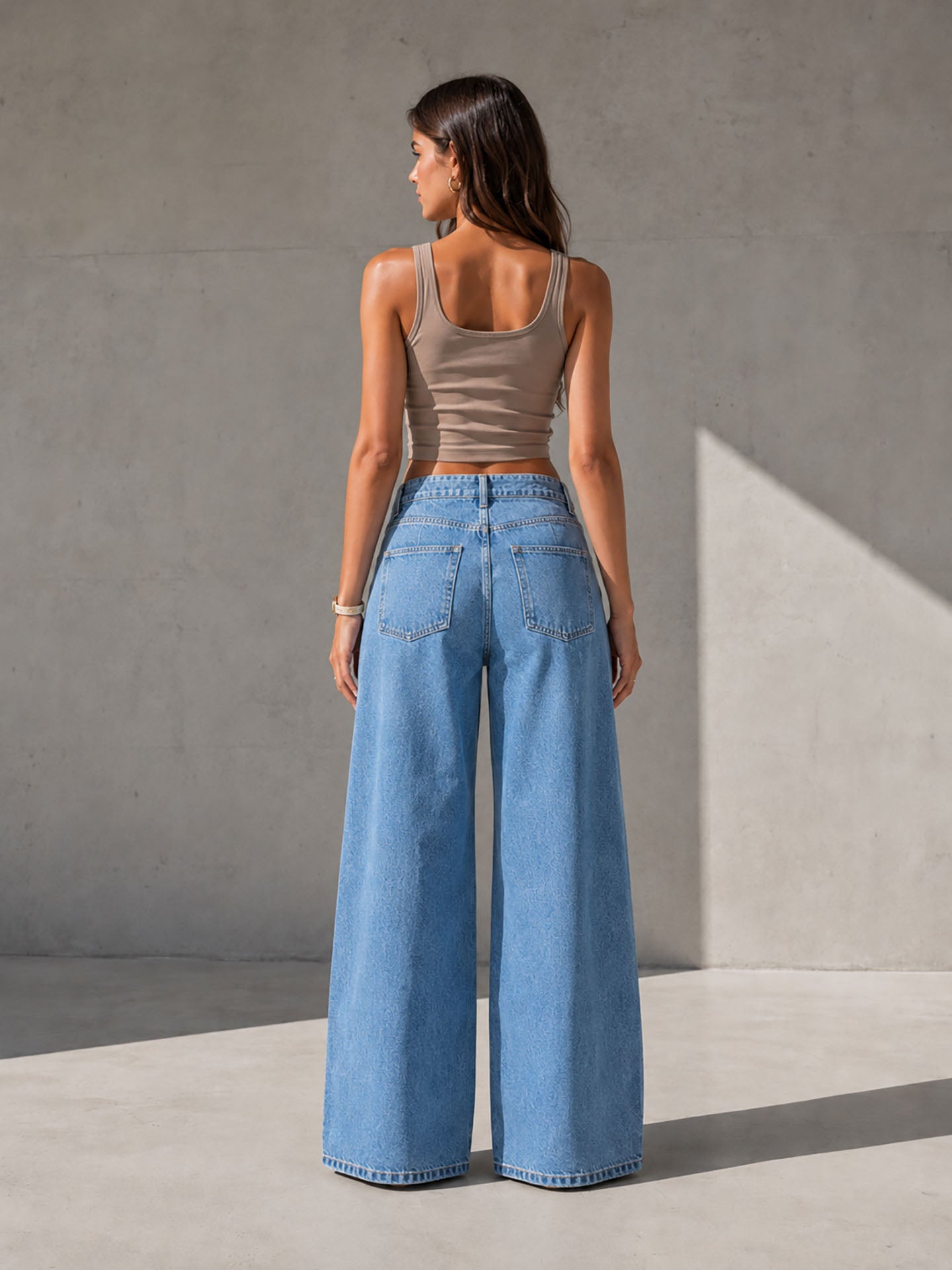 Light Blue High Rise Pleated Wide Leg Jeans