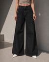 Black Pleated Wide Leg Jeans