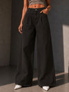 Brown Pleated Wide Leg Jeans