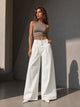 Off White Pleated Wide Leg Jeans