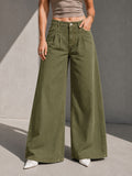 Olive Pleated Wide Leg Jeans