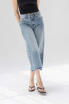 Light Blue Cropped Wide-Leg Jeans with Frayed Hem