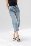 Light Blue Cropped Wide-Leg Jeans with Frayed Hem