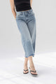 Light Blue Cropped Wide-Leg Jeans with Frayed Hem