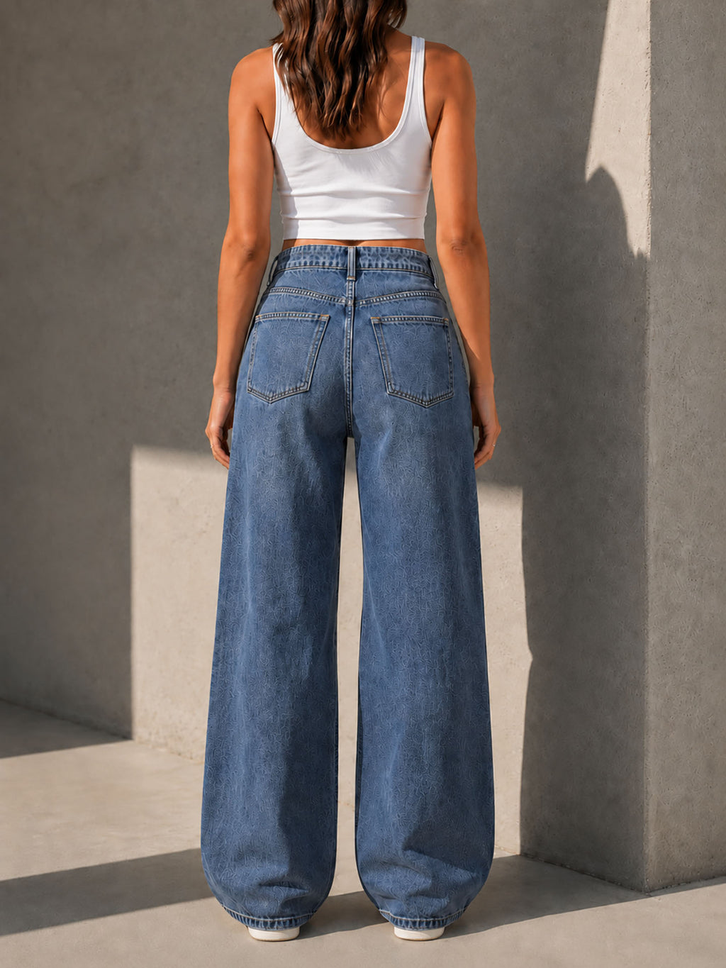 Blue Double Waist Wide Leg Jeans