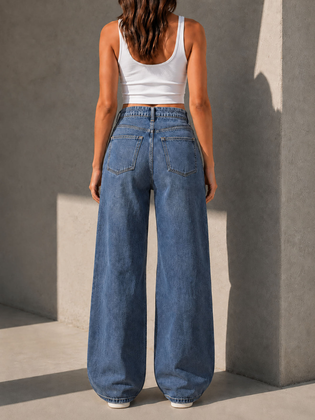 Blue Double Waist Wide Leg Jeans