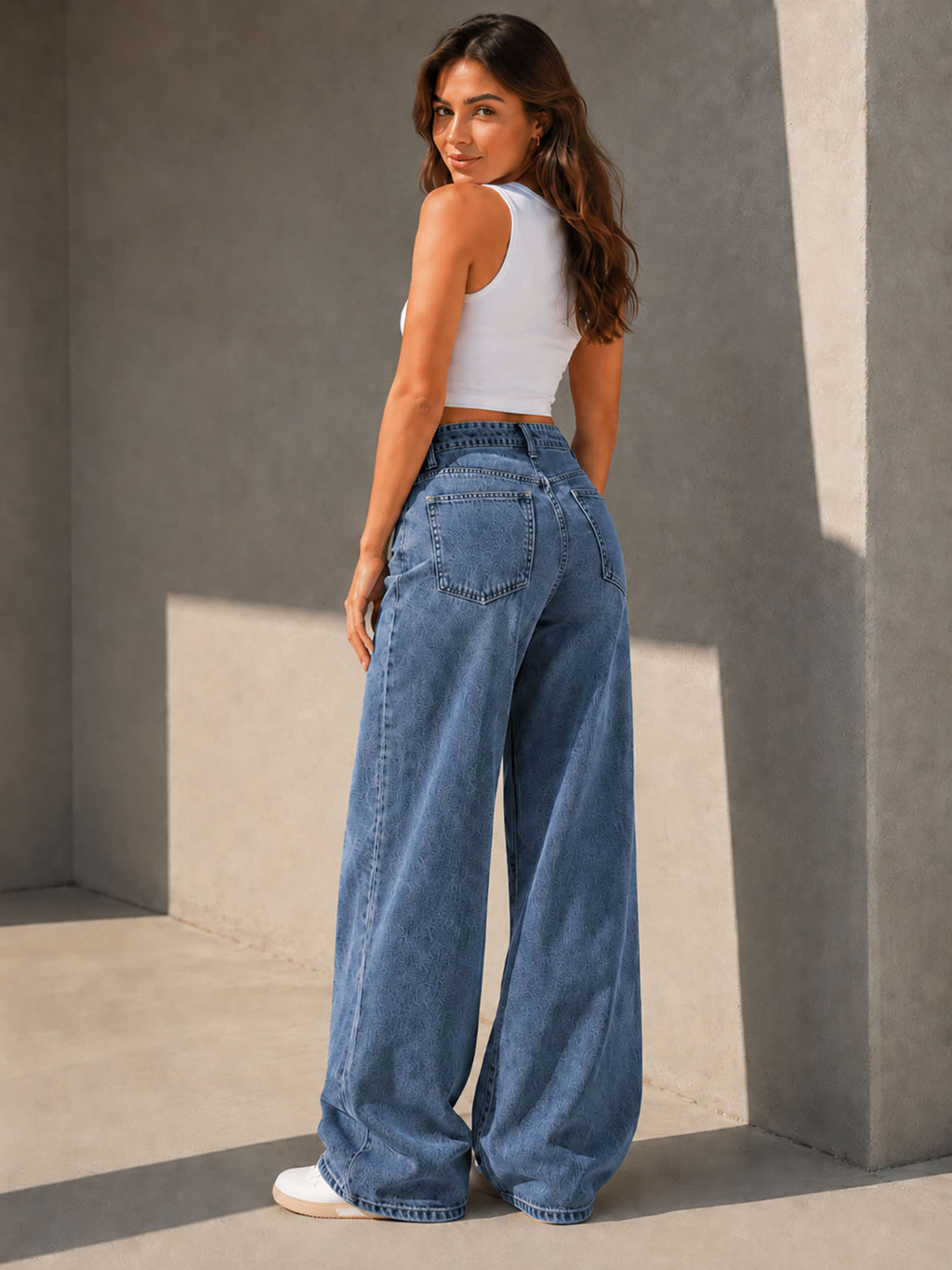 Blue Double Waist Wide Leg Jeans