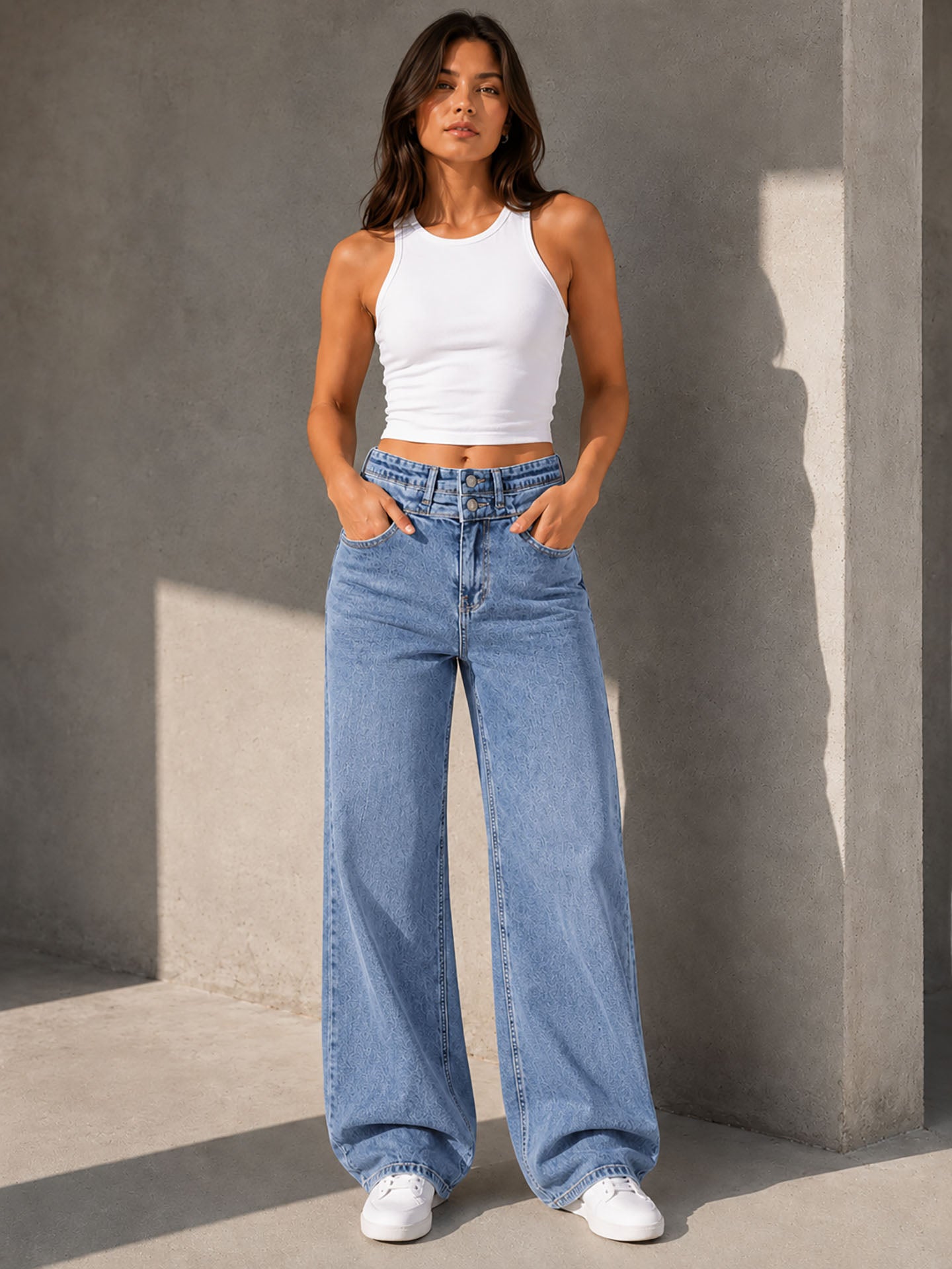 Light_Blue Double Waist Wide Leg Jeans