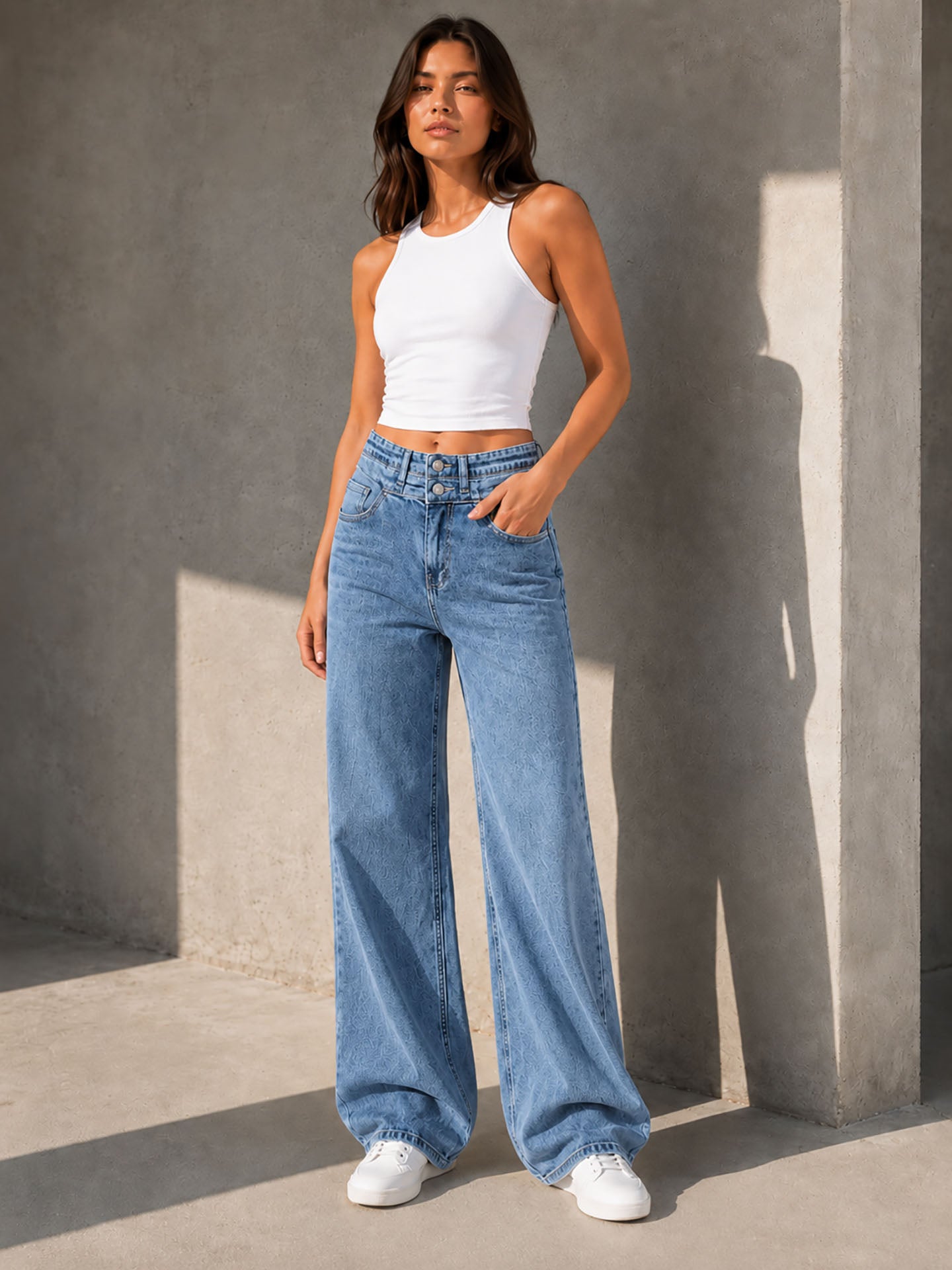 Light_Blue Double Waist Wide Leg Jeans