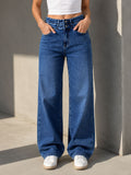 Blue Double Waist Wide Leg Jeans