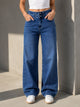 Blue Double Waist Wide Leg Jeans