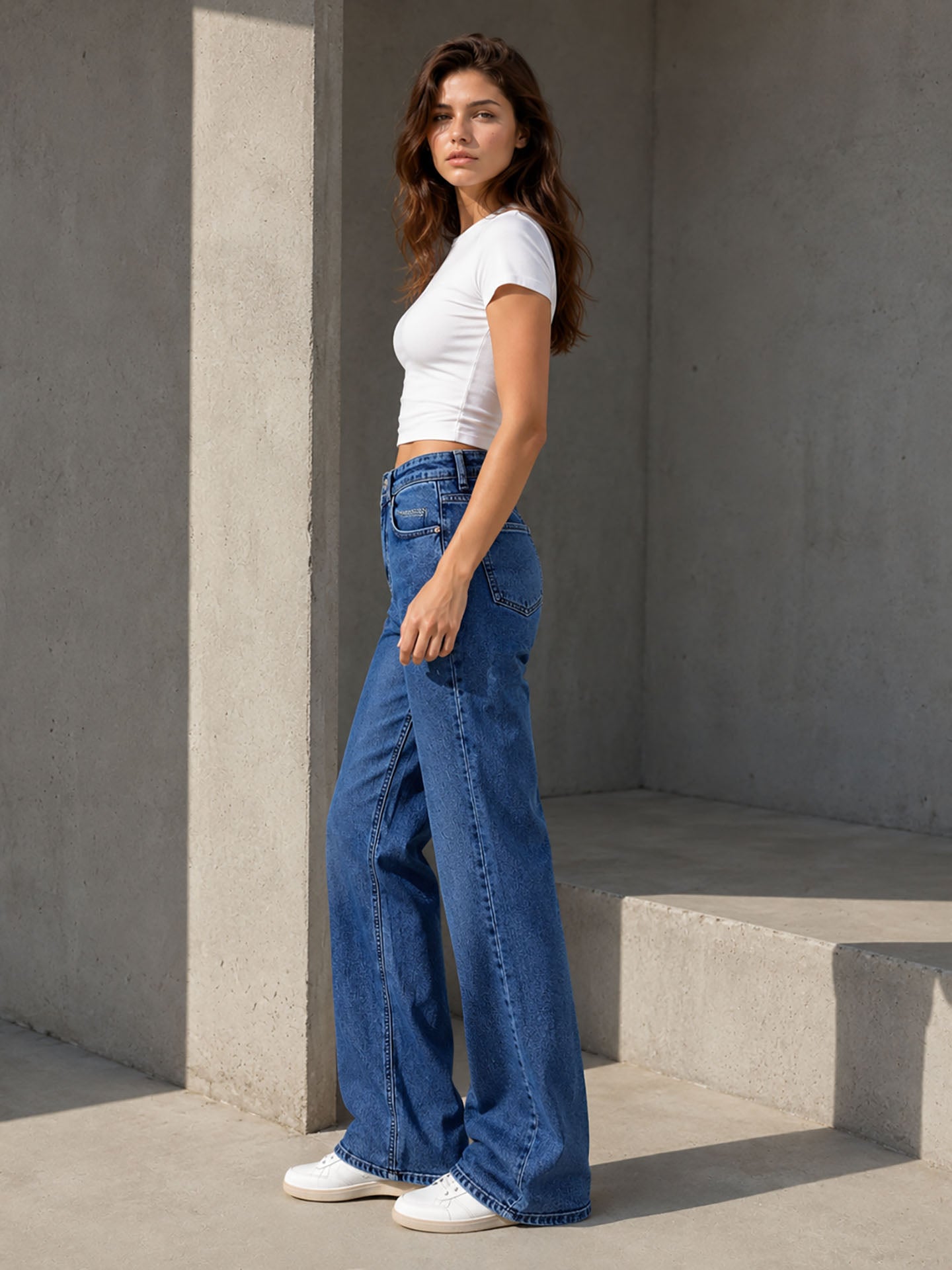 Blue Double Waist Wide Leg Jeans