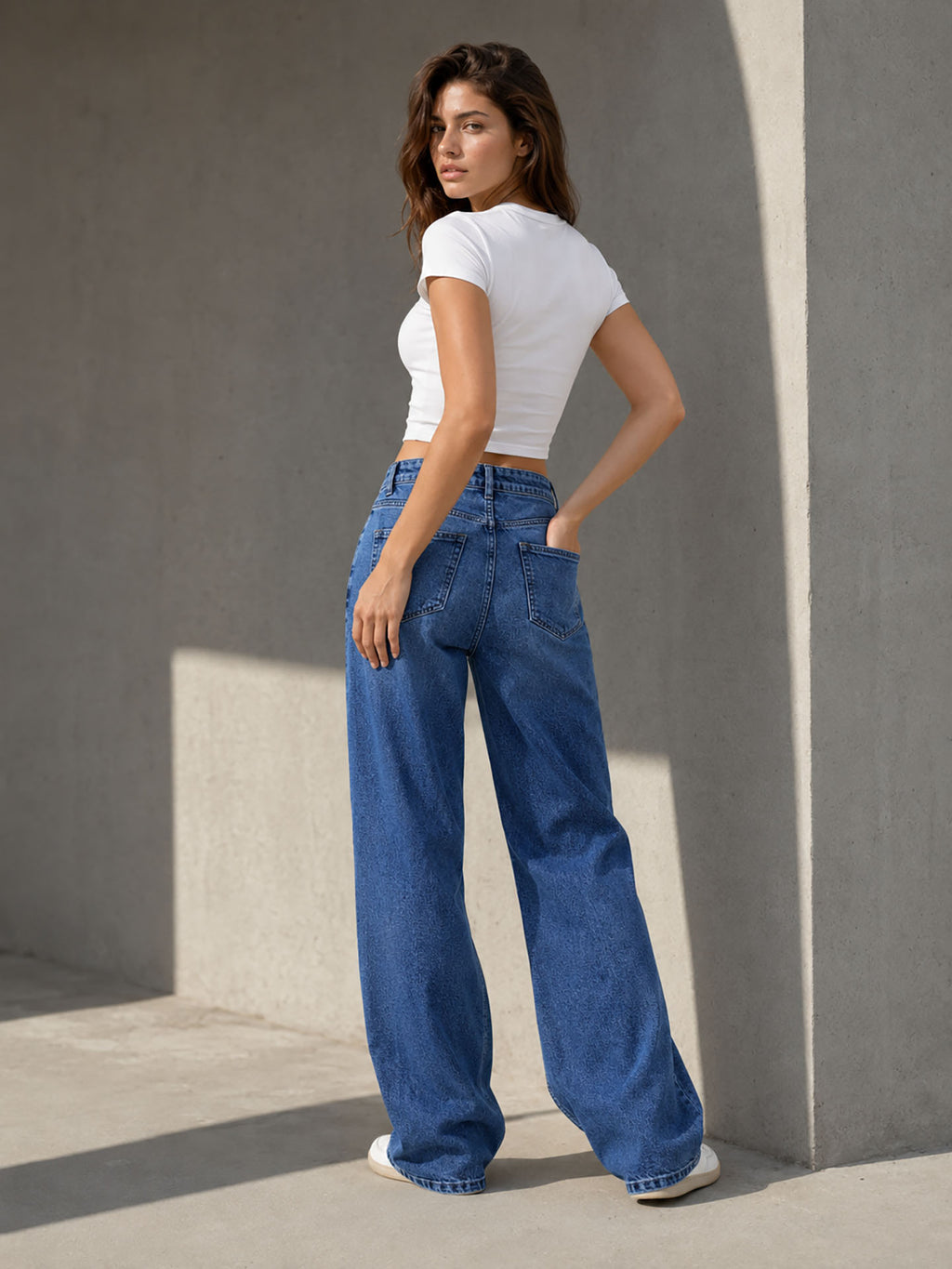 Blue Double Waist Wide Leg Jeans