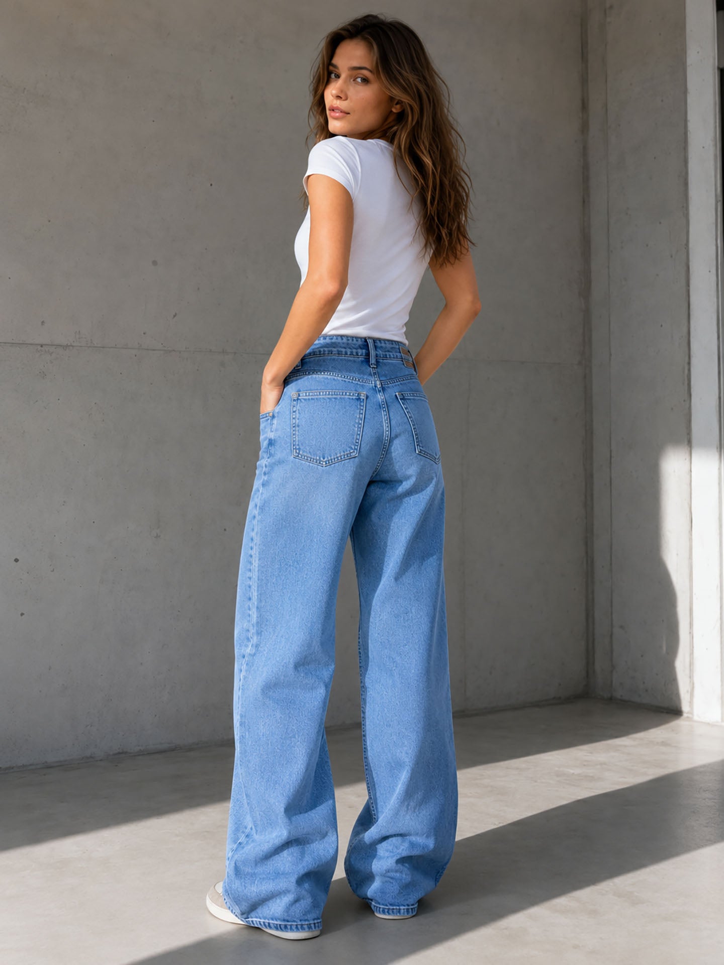 Light_Blue Double Waist Wide Leg Jeans