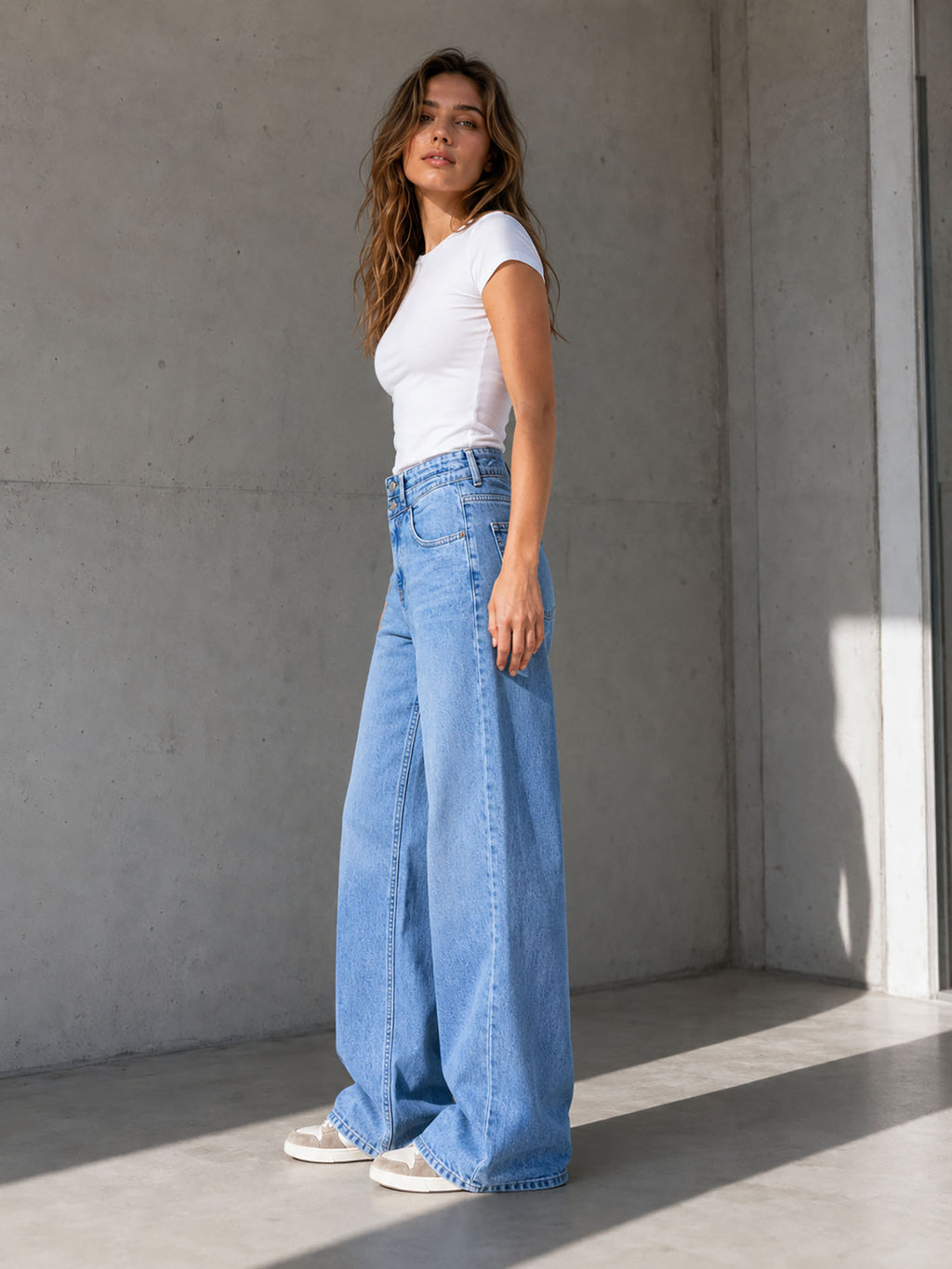 Light_Blue Double Waist Wide Leg Jeans