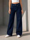 Navy Double Waist Wide Leg Jeans