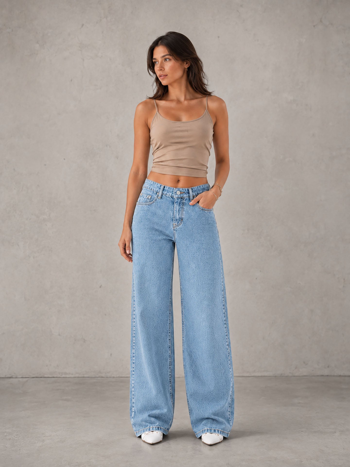Light Blue High Rise Star Pockets Straight Jeans