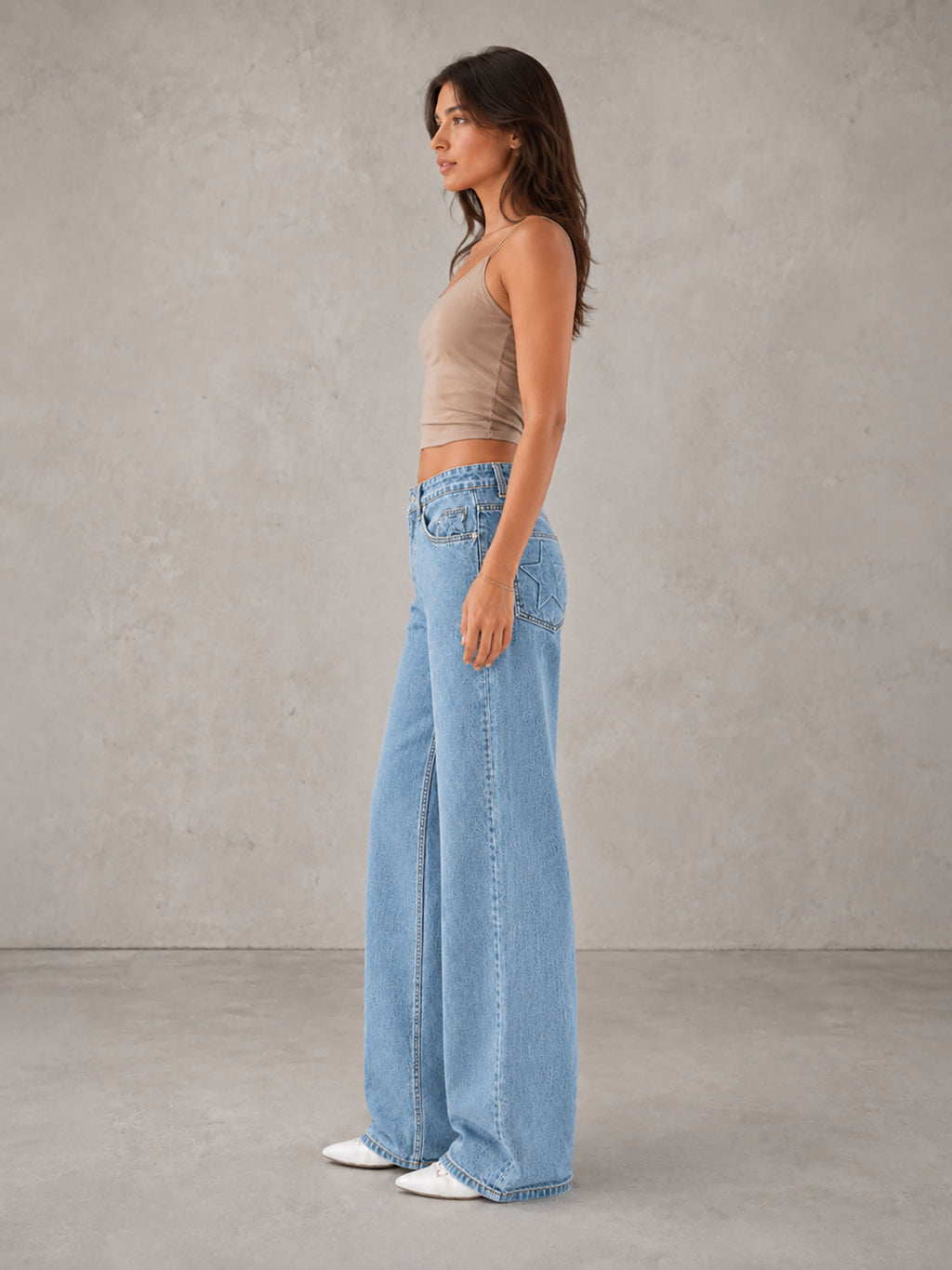 Light Blue High Rise Star Pockets Straight Jeans
