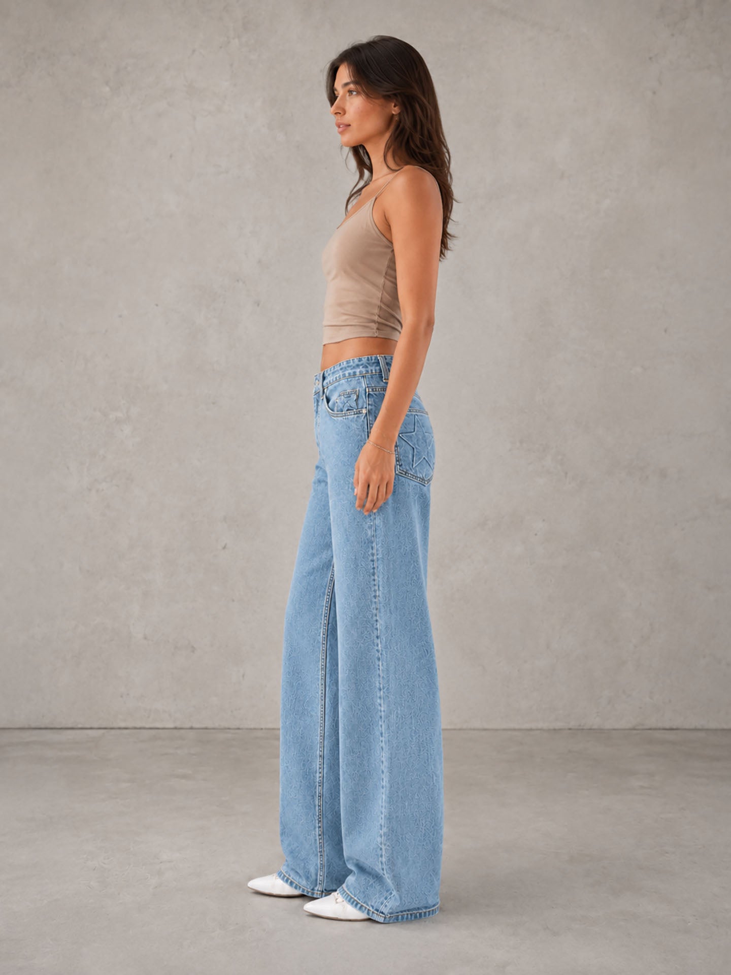 Light Blue High Rise Star Pockets Straight Jeans